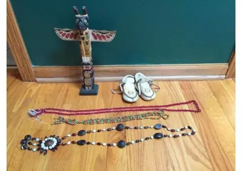 12" Kachina Totem Pole , Childs Beaded Moccasins & Beaded Necklaces